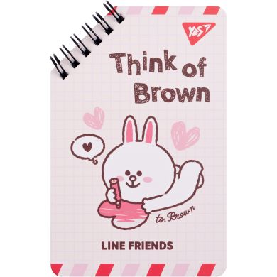 Блокнот YES 95х145 мм, 60 аркушів, подвійна cпіраль Line Friends Think of Brown 151755