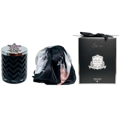 Набір Свічка з хустинкою у чорній склянці Black & Silver Flower Cote noire HCS02