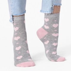 Шкарпетки дитячі V&T 44-024-0286 сердечка великі 23-25, Світло-сірий меланж/Рожевий 4823103409329