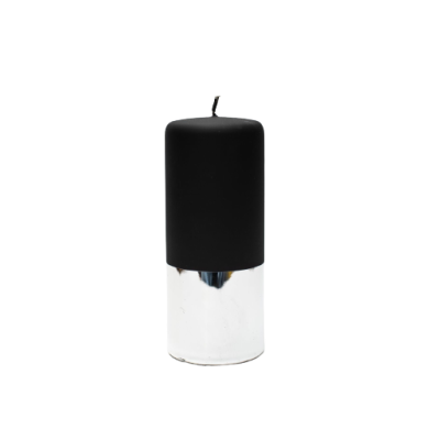 Восковая свеча Candele Firenze цилиндрическая черный вельвет и серебрянный металлик 15х7 PL150070MM03