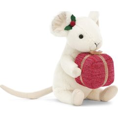 М'яка іграшка Jellycat (Джеллікет) Новорічна Мишка з подарунком 18см MER3P