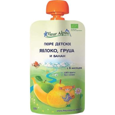 Пюре Fleur Alpine Organic Яблуко-груша-банан з 6 місяців 120 г 5024688001086