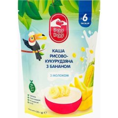 Каша молочна рисово-кукурудзяна з бананом для дітей з 6 місяців 200г BiggiDiggi 651985 8606019651985