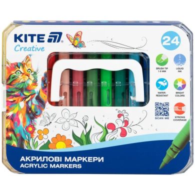 Маркери акрилові з рідкими чорнилами, 24шт Kite Creative K-1162