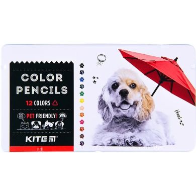 Олівці кол. тригран, 12 шт., мет. пенал Kite Dogs Kite K22-058-1