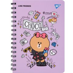 Блокнот YES А5, 80 аркушів, подвійна cпіраль з гумкою Line Friends Choco 151771