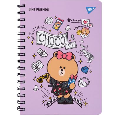 Блокнот YES А5, 80 аркушів, подвійна cпіраль з гумкою Line Friends Choco 151771
