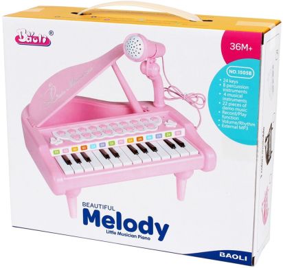 Дитяче піаніно-синтезатор з мікрофоном 24 клавіші Білий Baoli BAO-1505B-W