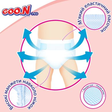 Підгузки GOO.N Plus для дітей 9-14 кг (розмір L, на липучках, унісекс, 48 шт) 4902011107524, L
