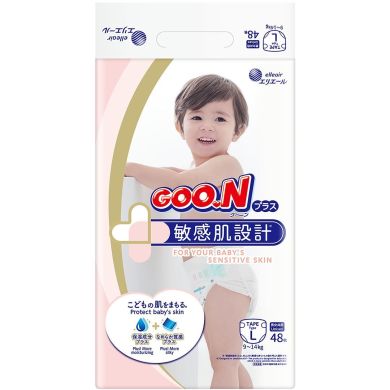 Підгузки GOO.N Plus для дітей 9-14 кг (розмір L, на липучках, унісекс, 48 шт) 4902011107524, L