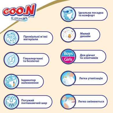 Трусики-підгузки японські GOO.N Premium Soft для дітей 12-17 кг (розмір 5(XL), унісекс, 36 шт) Goo.N Premium Soft 863229, XL