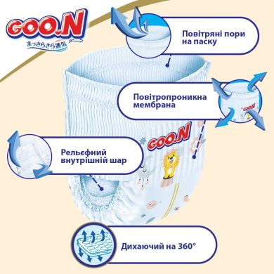 Трусики-підгузки японські GOO.N Premium Soft для дітей 12-17 кг (розмір 5(XL), унісекс, 36 шт) Goo.N Premium Soft 863229, XL