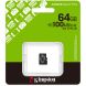 Карта пам'яті Kingston microSD 64GB C10 UHS-I A1 V10 R100MB/s SDCS3/64GBSP