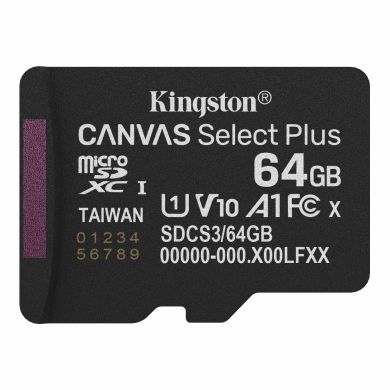 Карта пам'яті Kingston microSD 64GB C10 UHS-I A1 V10 R100MB/s SDCS3/64GBSP