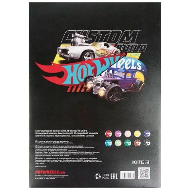 Картон кольоровий двосторонній (10арк/10кол), А4 Hot Wheels Kite HW21-255