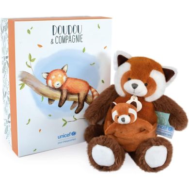 Мягкая игрушка DouDou Панда красная с малышом коллекция Bio в коробке DC3985
