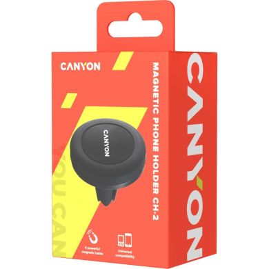 Автотримач для телефона магнітний Canyon CH-2 з 2 пластинами (прямокутник/коло), black CNE-CCHM2