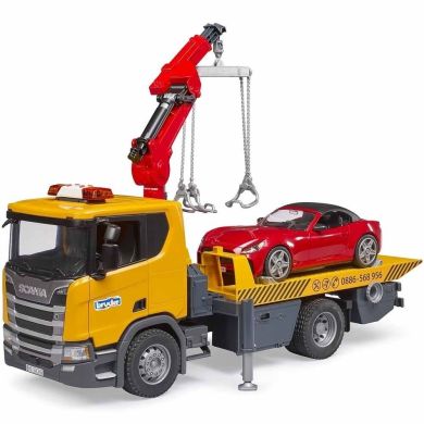 Набір іграшковий Евакуатор Scania Super 560R з краном-маніпулятором та автомобіль Roadster Bruder 03552