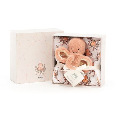 Подарунковий набір муслінова пелюшка та іграшка Jellycat (Джеллі кет) Odell Octopus Восьминіг OD2SET, Пудровий