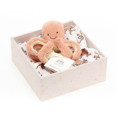 Подарунковий набір муслінова пелюшка та іграшка Jellycat (Джеллі кет) Odell Octopus Восьминіг OD2SET, Пудровий