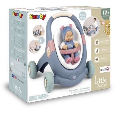 Коляска Smoby Little для прогулянок 3в1, з пупсом, синій, 12міс.+ 140308