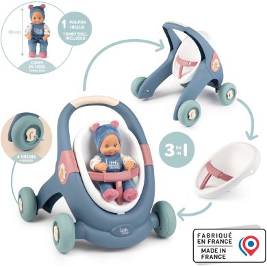 Коляска Smoby Little для прогулянок 3в1, з пупсом, синій, 12міс.+ 140308