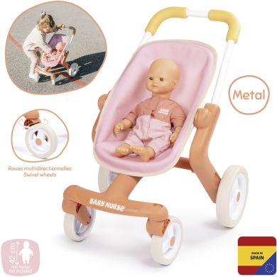 Коляска для ляльки Baby Nurse Теракотова пудра. Прогулянка, з поворотними колесами 7600251224