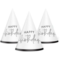 Ковпак святковий Happy Birthday на білому 15 см 20 шт уп 7003-0074