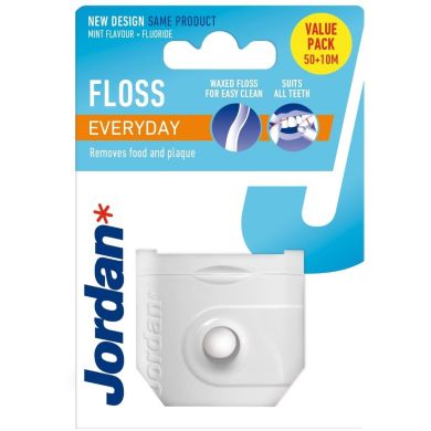 Зубний флос Jordan Everyday floss(50м) з фтором, м`ятою, двошарове покриття віском 7046110052686